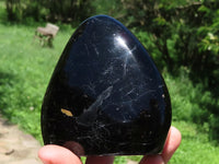 Polished Black Tourmaline Standing Free Forms With Biotite Mica Patterns x 3 From Madagascar - TopRock