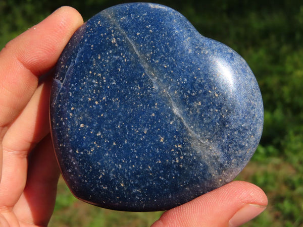 Polished Medium Sized Rich Blue Lazulite Hearts x 12 From Madagascar - TopRock