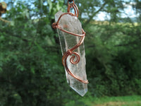 Natural Smokey Optic Quartz in Copper Art Wire Wrap Pendant - sold per piece - From Zimbabwe - TopRock