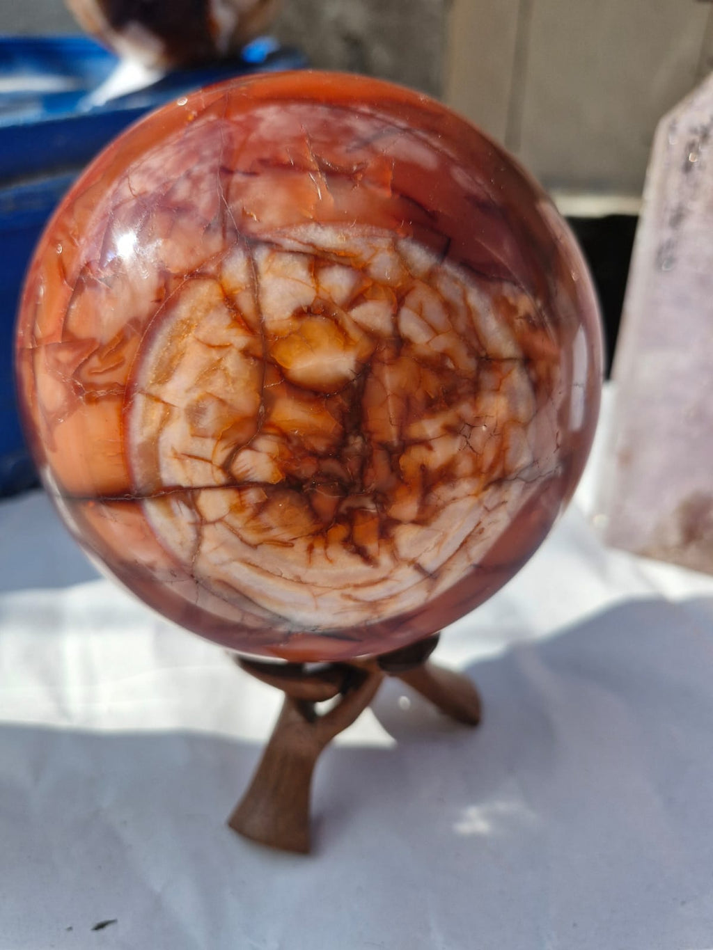 (+12 WEEKS!) Polished XL Carnelian Gemstone Sphere x 1 From Marovoay, Madagascar