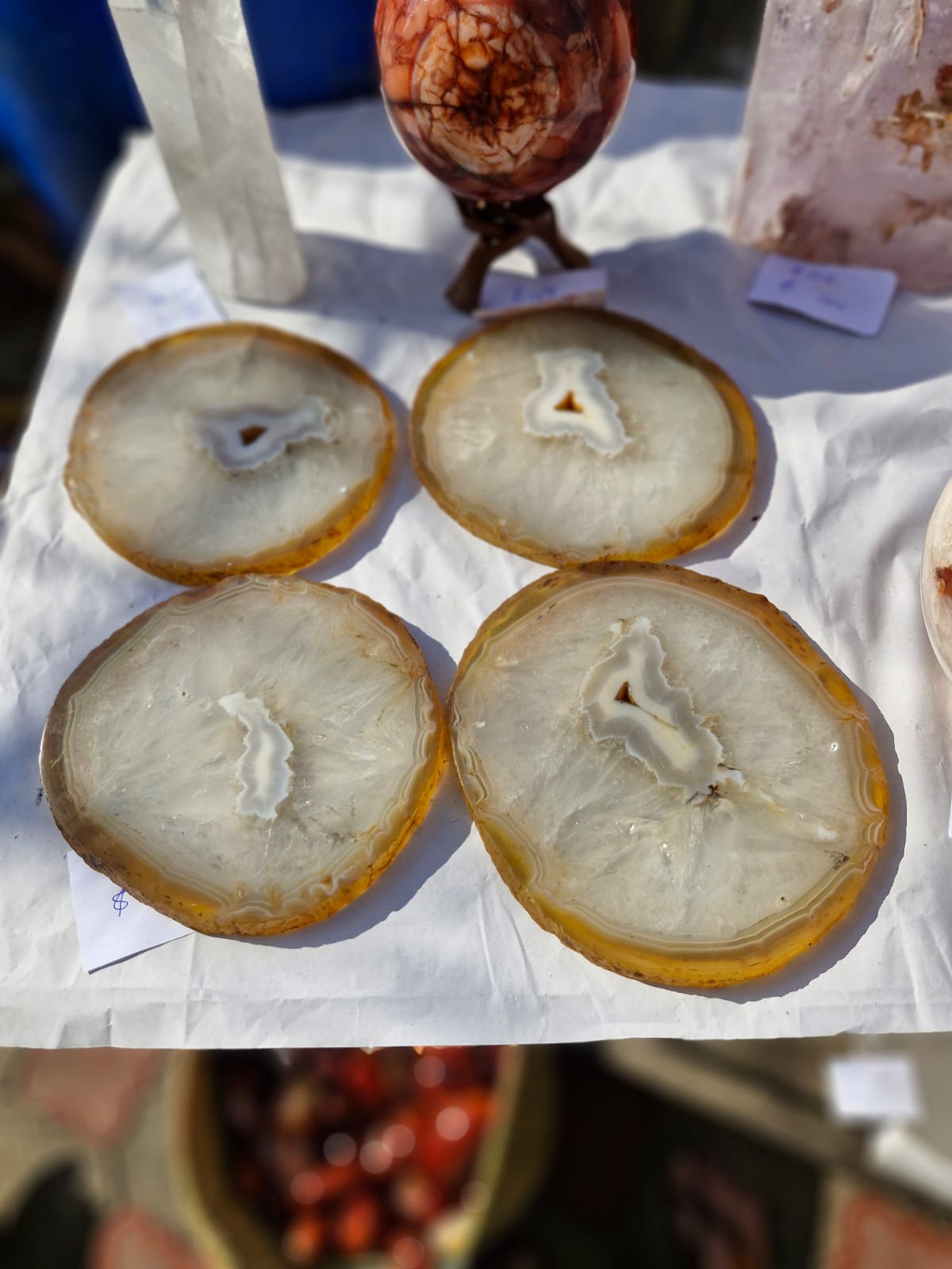 (+12 WEEKS!) Polished and Natural Set of 4 Agate Slices x 1 From Maintirano, Madagascar