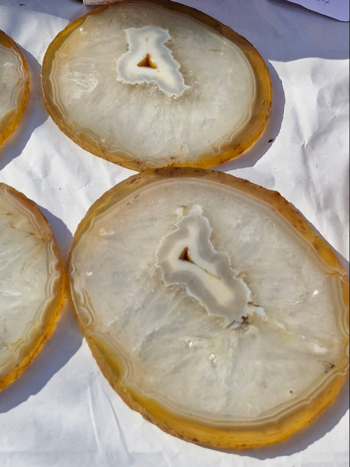 (+12 WEEKS!) Polished and Natural Set of 4 Agate Slices x 1 From Maintirano, Madagascar