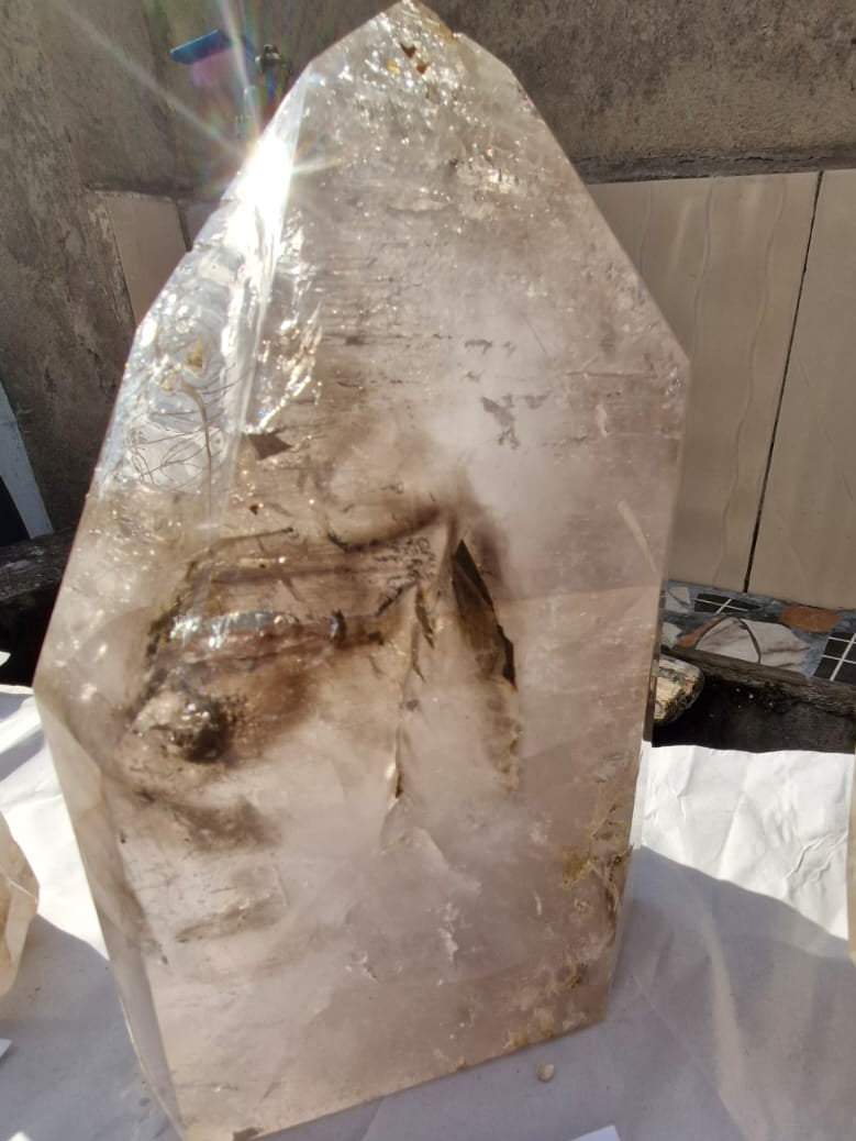 (+12 WEEKS!) Polished XL Multi Enhydro Smokey Window Quartz Crystal x 1 From Madagascar