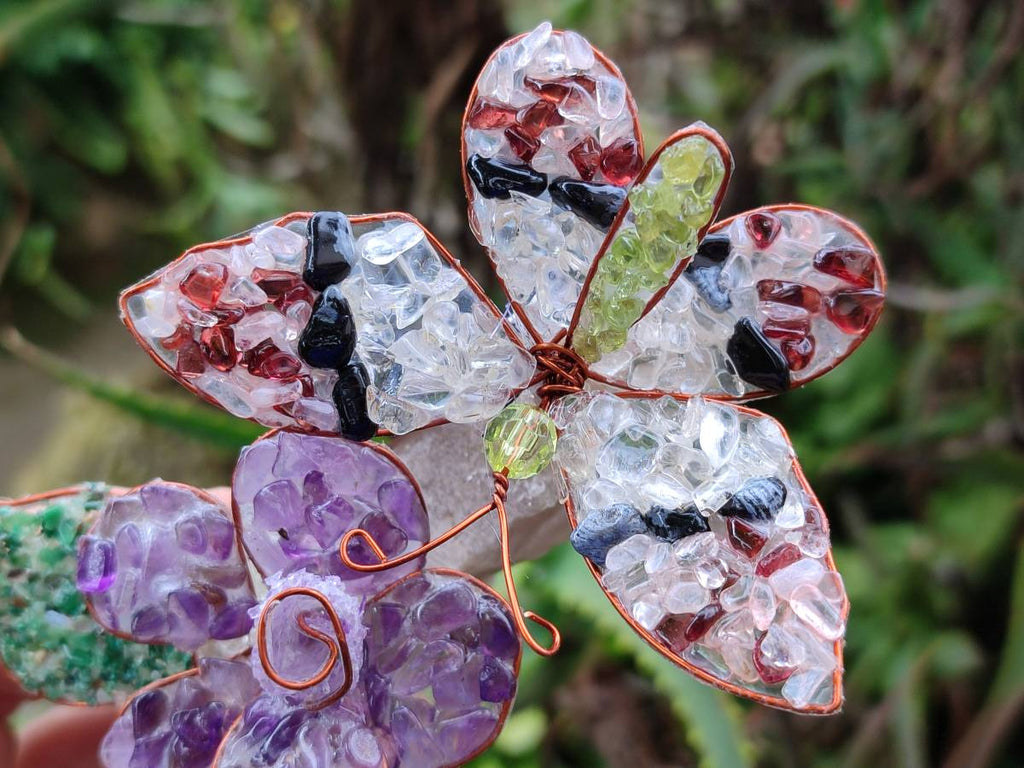 Hand Made Medium Gemstone Butterfly With Rose - Pink Red White - sold per piece From South Africa - Toprock Gemstones and Minerals 