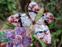 Hand Made Medium Gemstone Butterfly With Rose - Pink Red White - sold per piece From South Africa