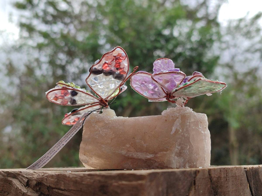 Hand Made Medium Gemstone Butterfly With Rose - Pink Red White - sold per piece From South Africa - Toprock Gemstones and Minerals 