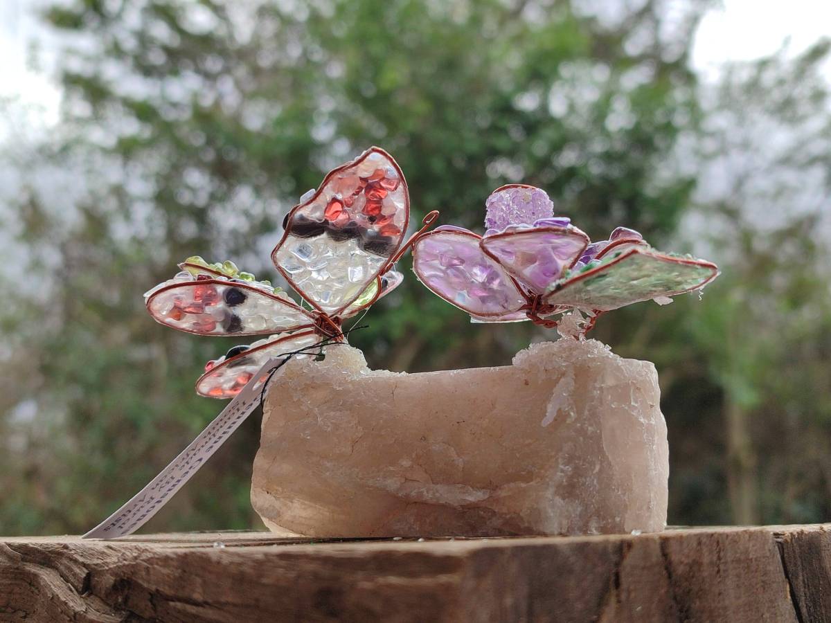 Hand Made Medium Gemstone Butterfly With Rose - Pink Red White - sold per piece From South Africa - Toprock Gemstones and Minerals 