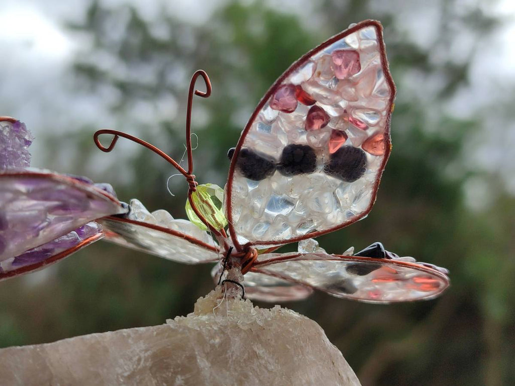 Hand Made Medium Gemstone Butterfly With Rose - Pink Red White - sold per piece From South Africa - Toprock Gemstones and Minerals 