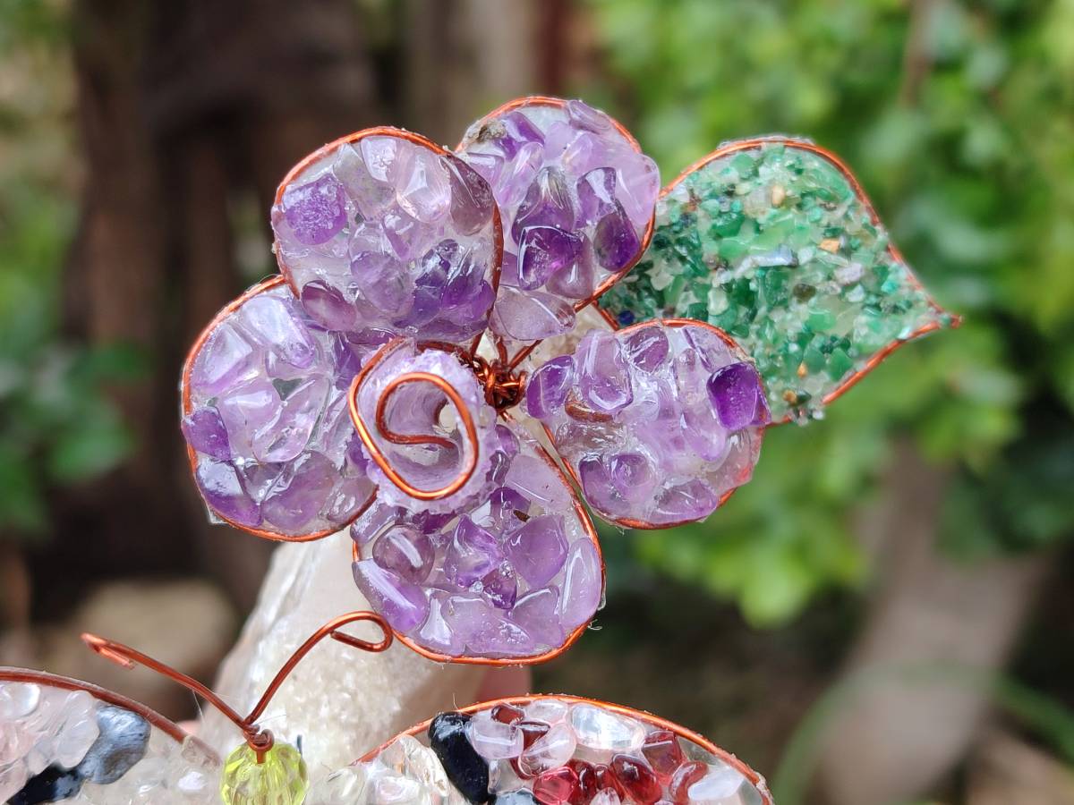 Hand Made Medium Gemstone Butterfly With Rose - Pink Red White - sold per piece From South Africa - Toprock Gemstones and Minerals 