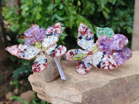 Hand Made Medium Gemstone Butterfly With Rose - Pink Red White - sold per piece From South Africa