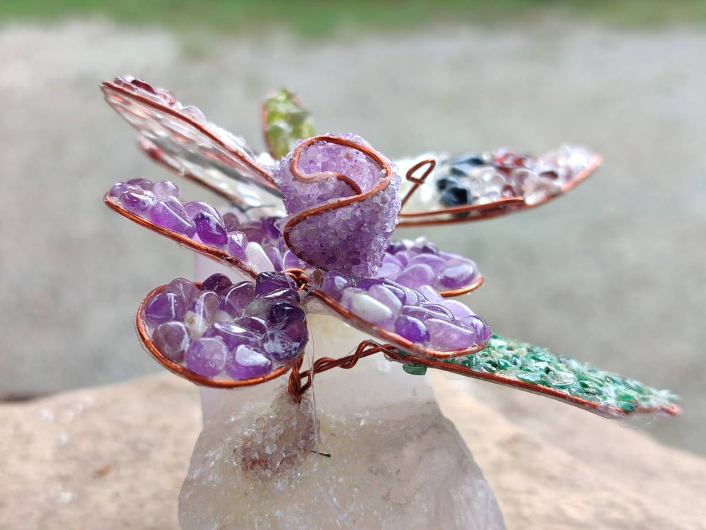 Hand Made Medium Gemstone Butterfly With Rose - Pink Red White - sold per piece From South Africa - Toprock Gemstones and Minerals 