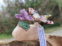 Hand Made Medium Gemstone Butterfly With Rose - Pink Red White - sold per piece From South Africa