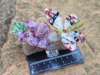 Hand Made Medium Gemstone Butterfly With Rose - Pink Red White - sold per piece From South Africa