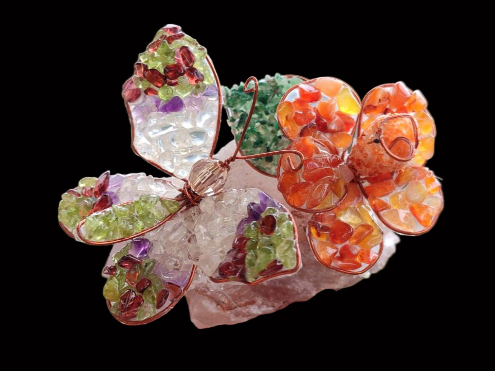 Hand Made Medium Gemstone Butterfly With Rose - Orange White Green - sold per piece - From South Africa - Toprock Gemstones and Minerals 