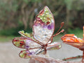 Hand Made Medium Gemstone Butterfly With Rose - Orange White Green - sold per piece - From South Africa - Toprock Gemstones and Minerals 