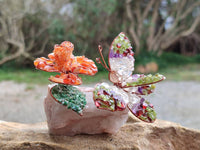 Hand Made Medium Gemstone Butterfly With Rose - Orange White Green - sold per piece - From South Africa