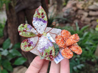 Hand Made Medium Gemstone Butterfly With Rose - Orange White Green - sold per piece - From South Africa
