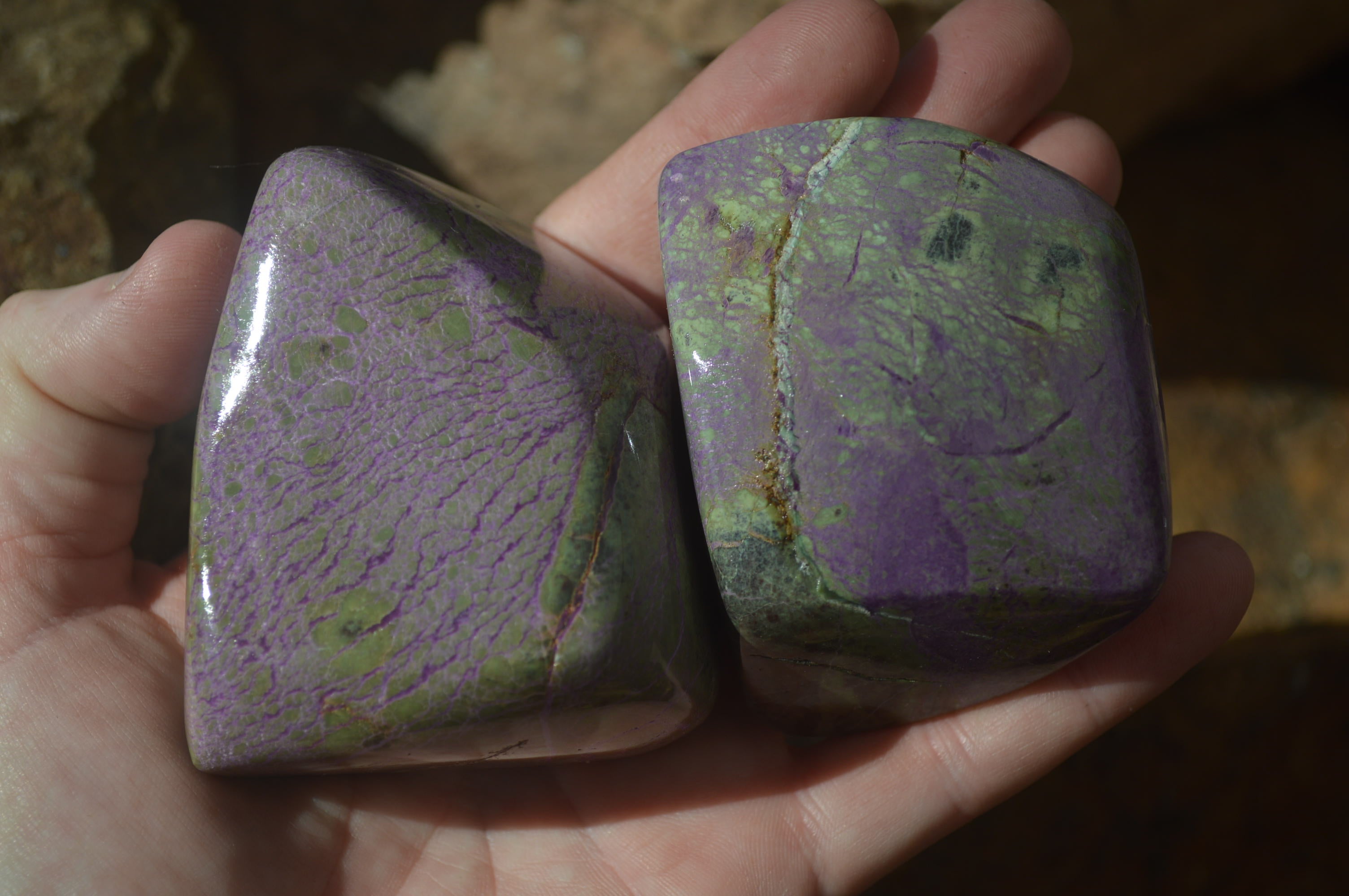 Polished Stichtite & Serpentine Standing Free Forms x 6 From Barberton, South Africa - Toprock Gemstones and Minerals 