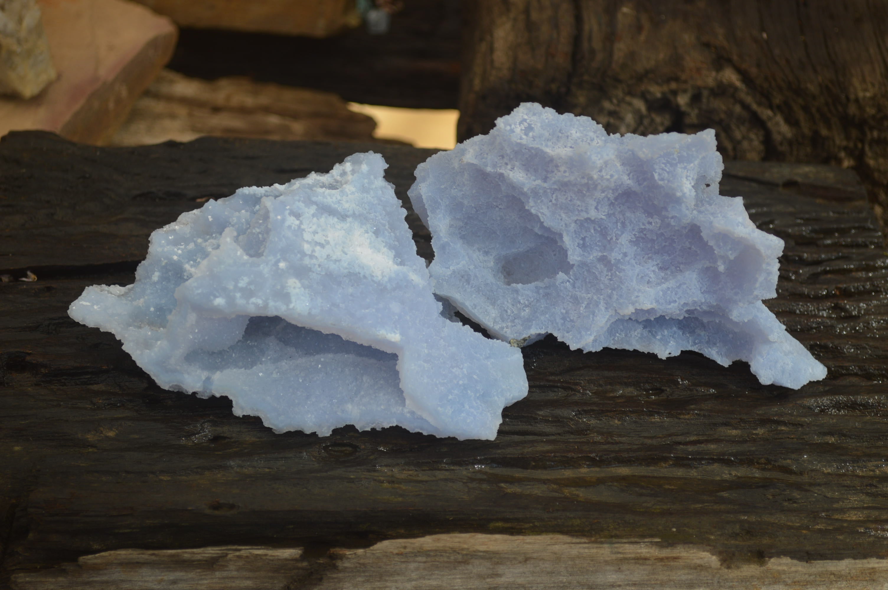 Natural Etched Blue Chalcedony Specimens  x 2 From Nsanje, Malawi - Toprock Gemstones and Minerals 