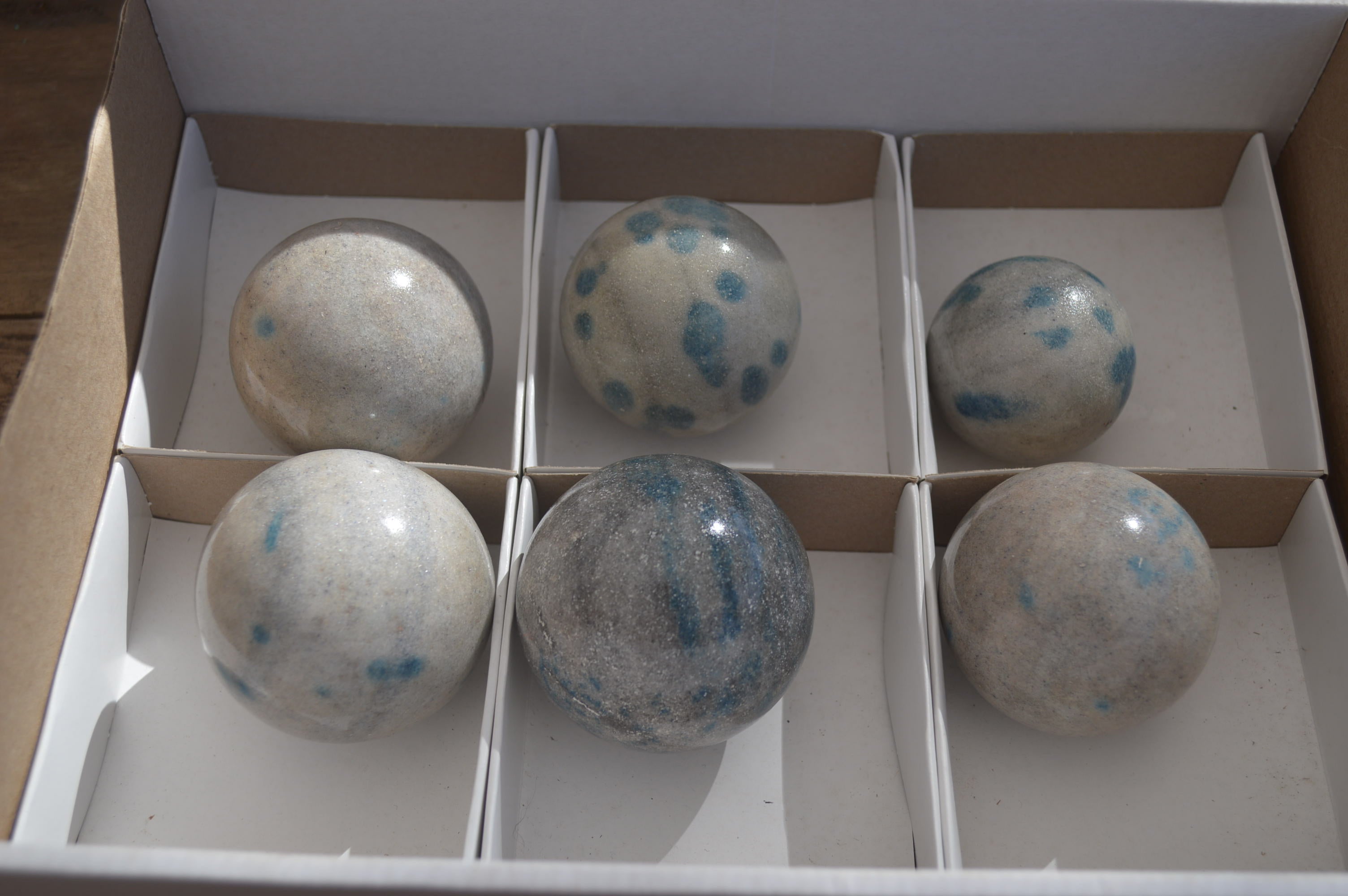 Polished Blue Spotted Spinel Quartz Spheres x 6 From Madagascar - Toprock Gemstones and Minerals 