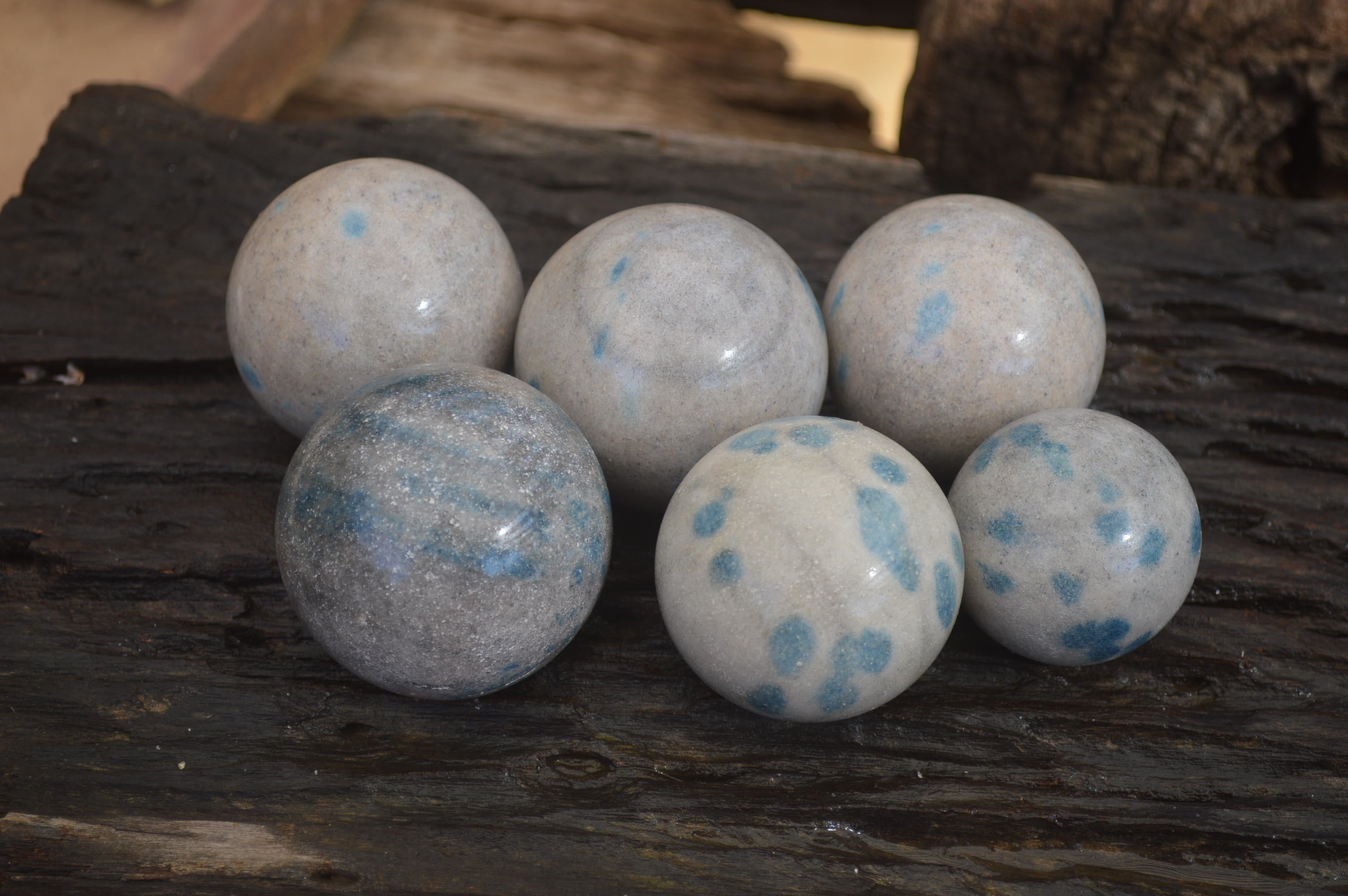 Polished Blue Spotted Spinel Quartz Spheres x 6 From Madagascar - Toprock Gemstones and Minerals 