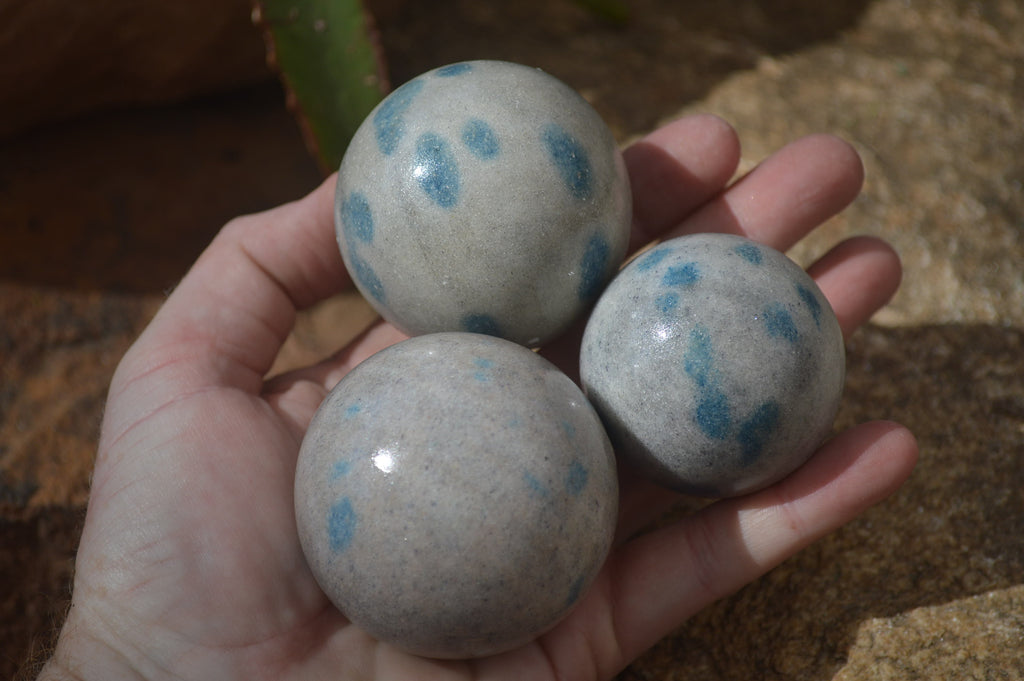 Polished Blue Spotted Spinel Quartz Spheres x 6 From Madagascar - Toprock Gemstones and Minerals 