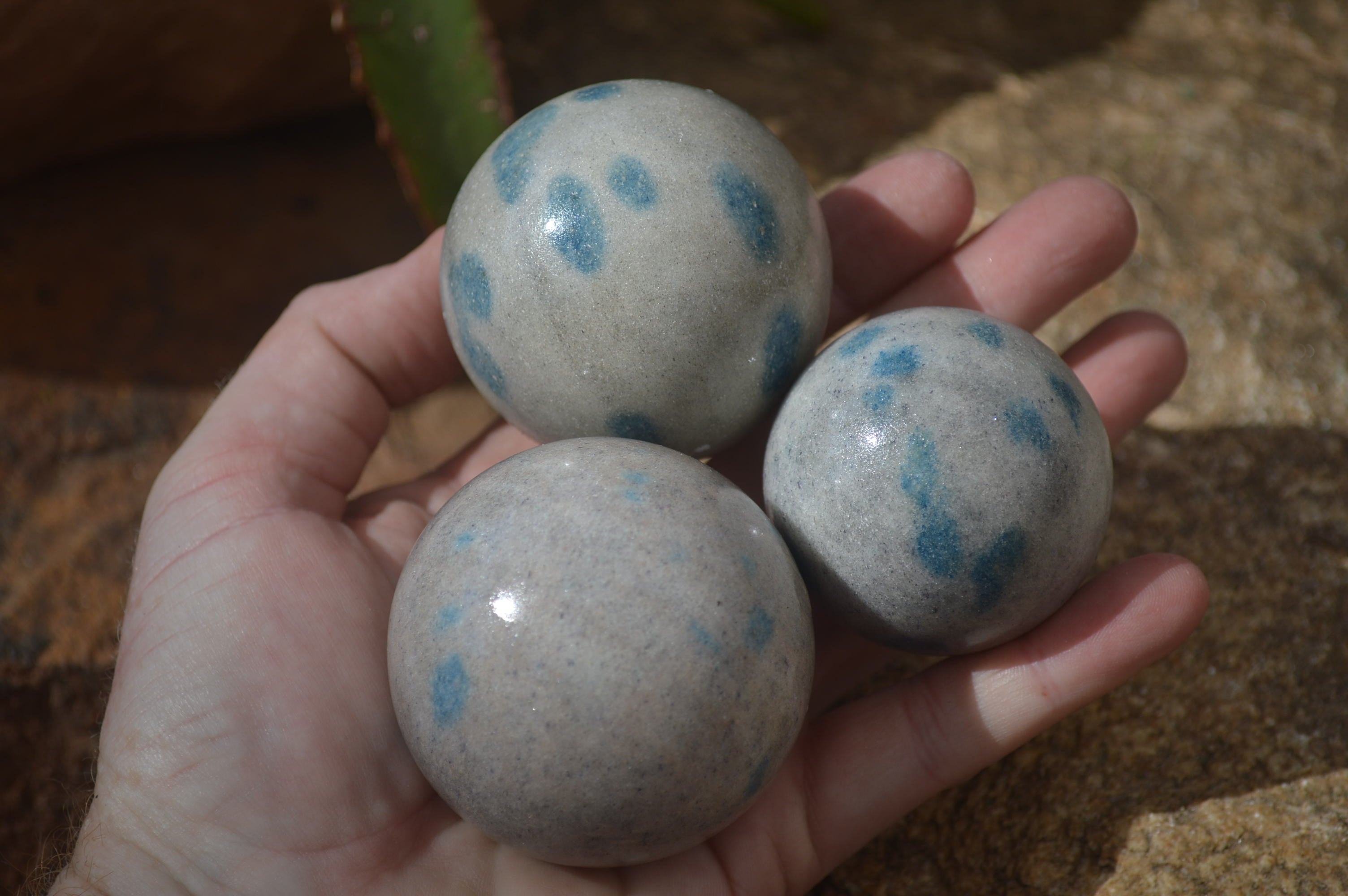 Polished Blue Spotted Spinel Quartz Spheres x 6 From Madagascar - Toprock Gemstones and Minerals 