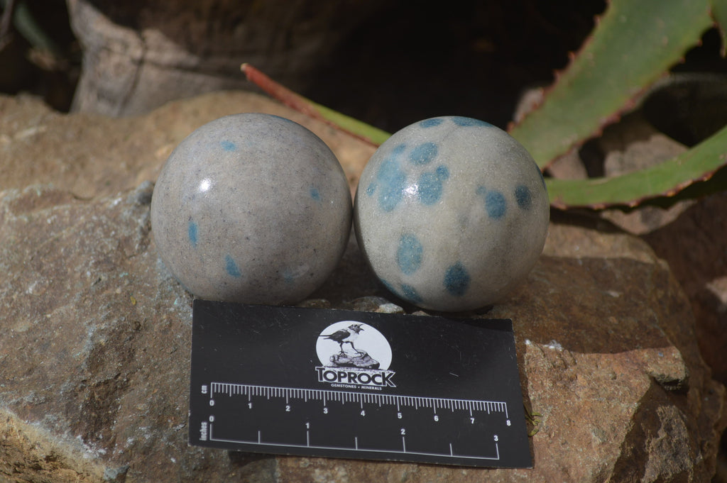 Polished Blue Spotted Spinel Quartz Spheres x 6 From Madagascar - Toprock Gemstones and Minerals 