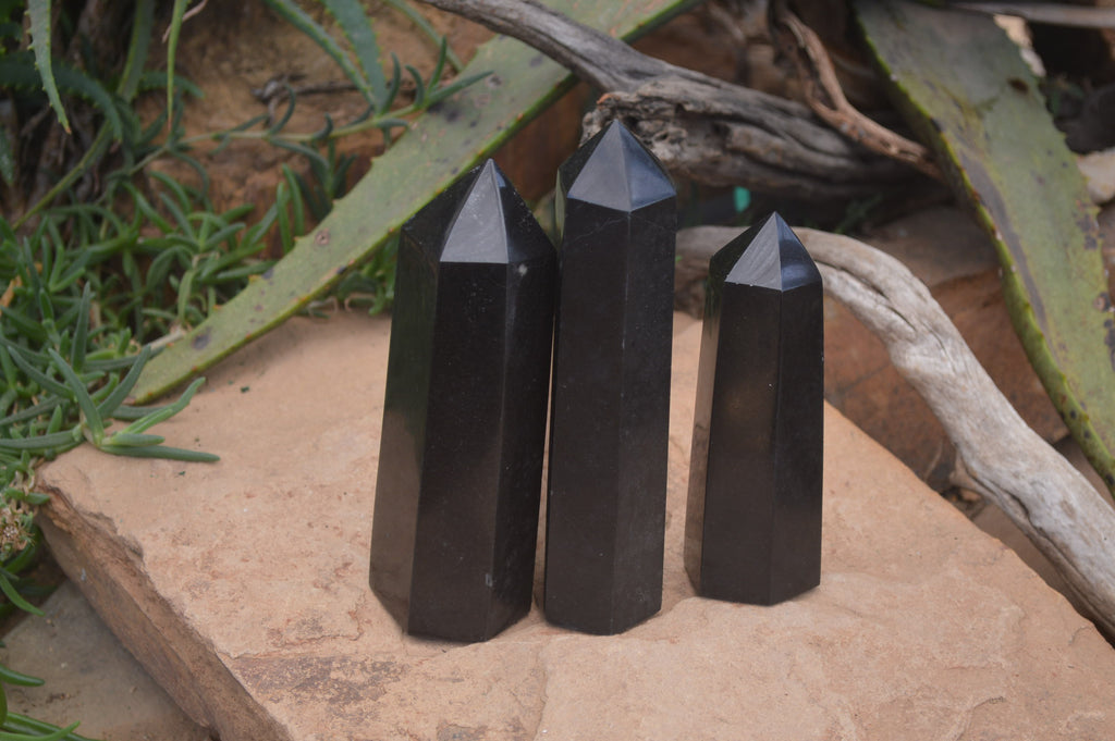 Polished Black Basalt Points  x 3 From Madagascar - Toprock Gemstones and Minerals 