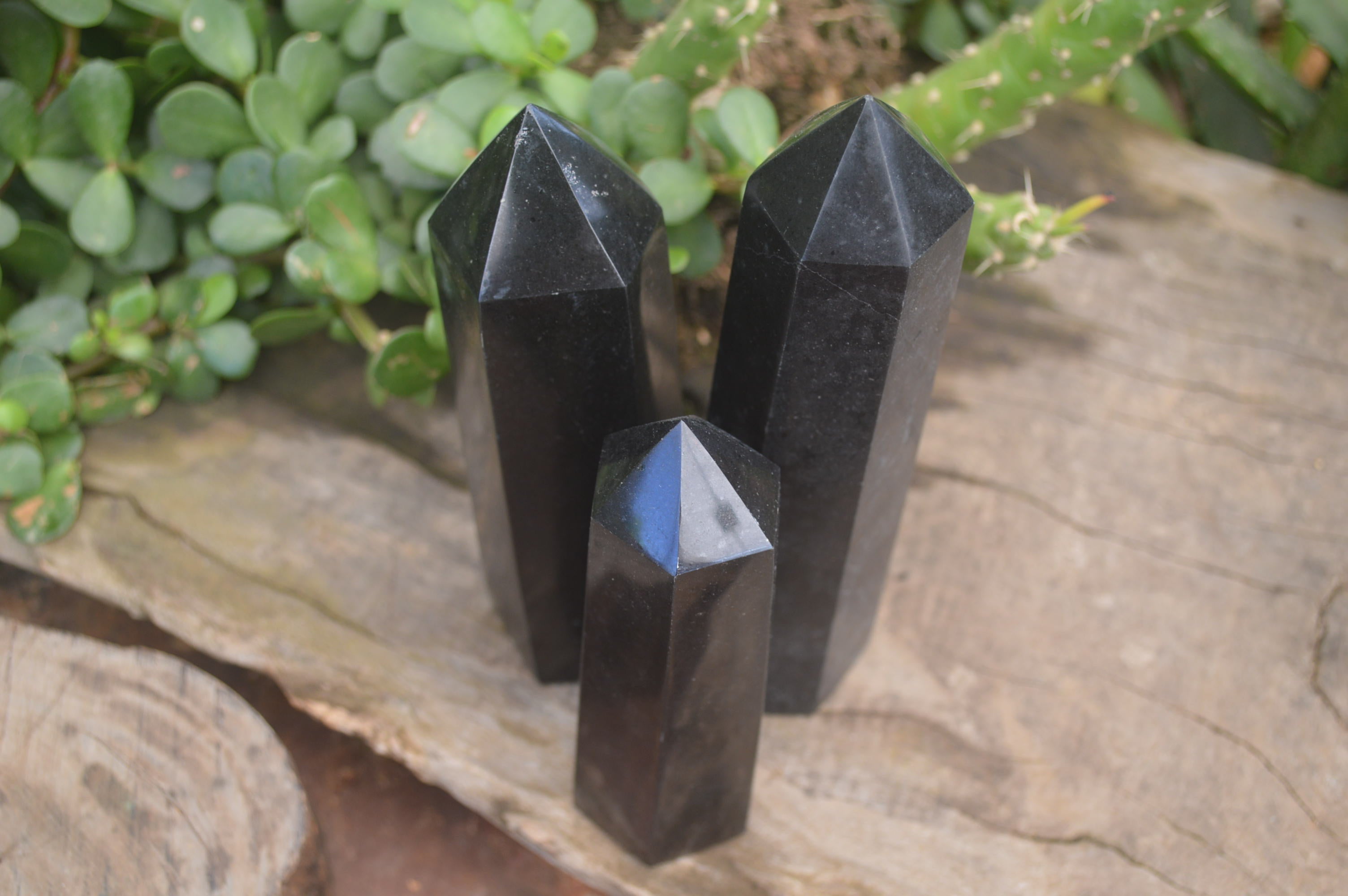 Polished Black Basalt Points  x 3 From Madagascar - Toprock Gemstones and Minerals 