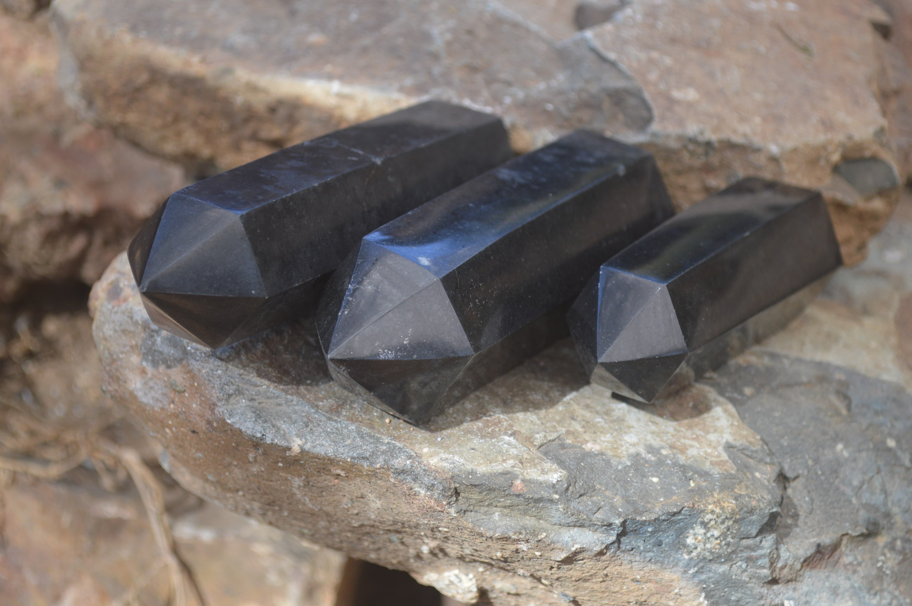 Polished Black Basalt Points  x 3 From Madagascar - Toprock Gemstones and Minerals 