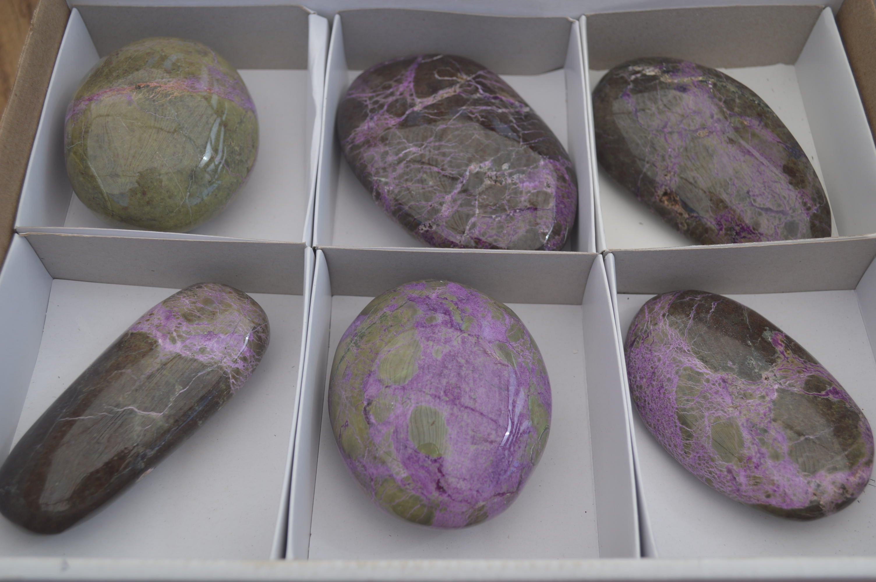 Polished Stichtite & Serpentine Galet / Palm Stones x 6 From Barberton, South Africa - Toprock Gemstones and Minerals 