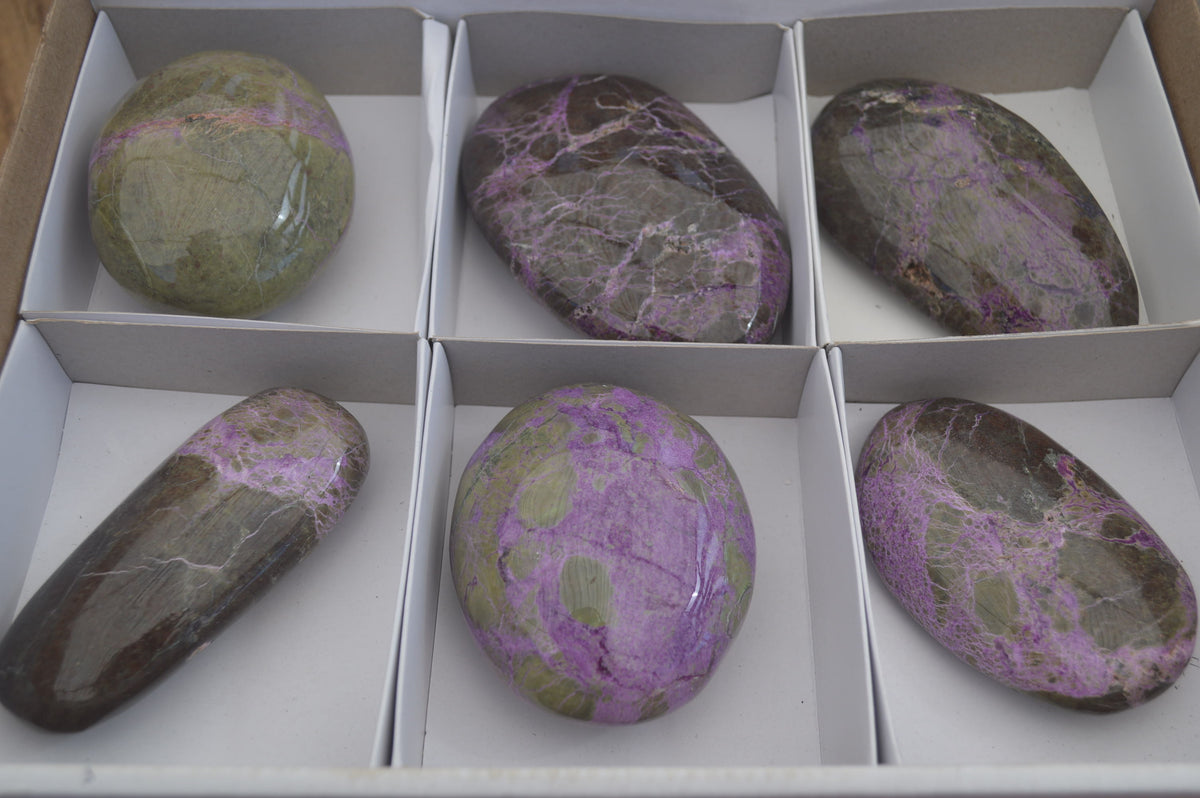 Polished Stichtite & Serpentine Galet / Palm Stones x 6 From Barberton, South Africa - Toprock Gemstones and Minerals 