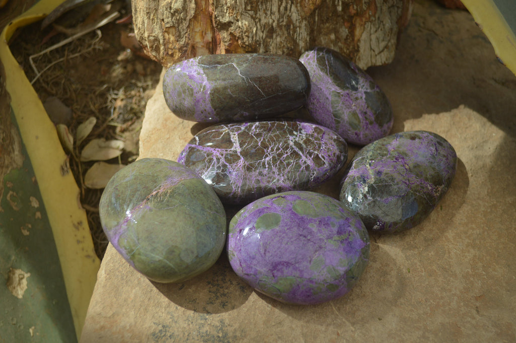Polished Stichtite & Serpentine Galet / Palm Stones x 6 From Barberton, South Africa - Toprock Gemstones and Minerals 