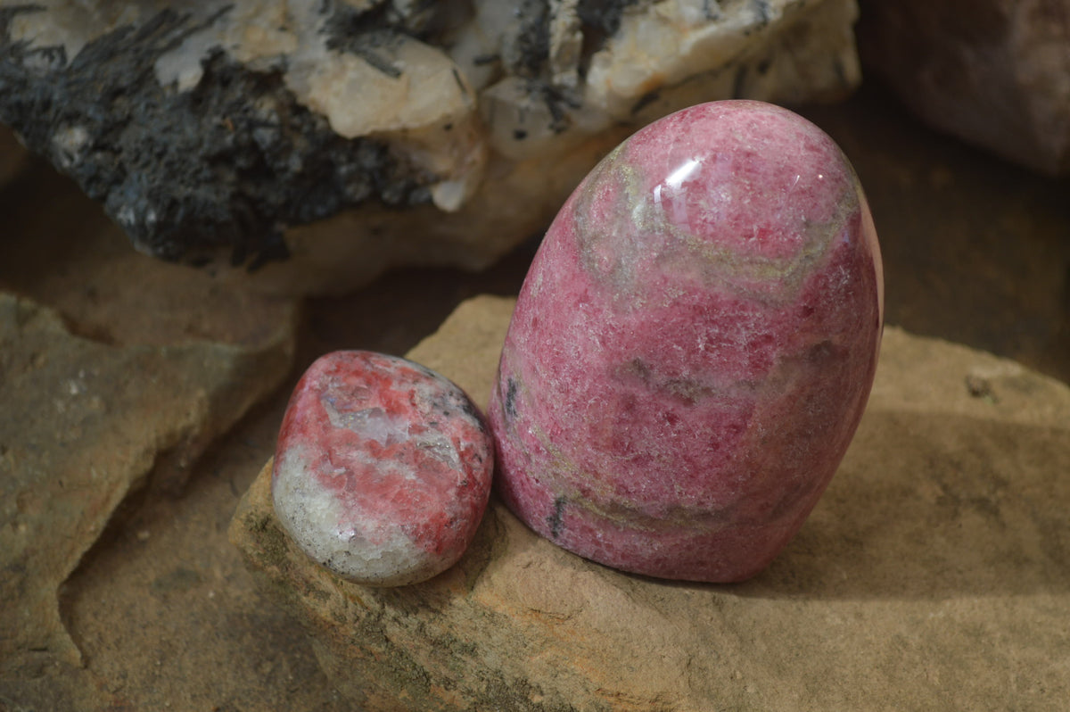Polished Rhodonite Free Forms x 4 From Southern Africa - Toprock Gemstones and Minerals 