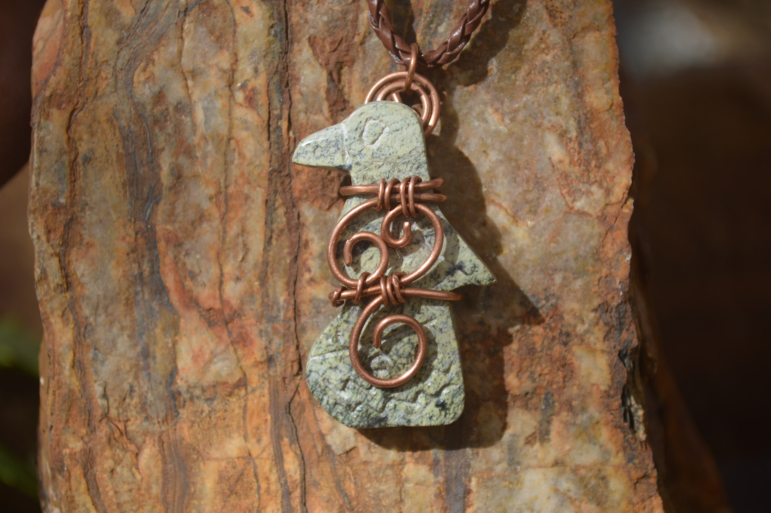 Polished Copper Wire Wrapped Leopardstone Eagle Pendants  x 6 From Zimbabwe - Toprock Gemstones and Minerals 