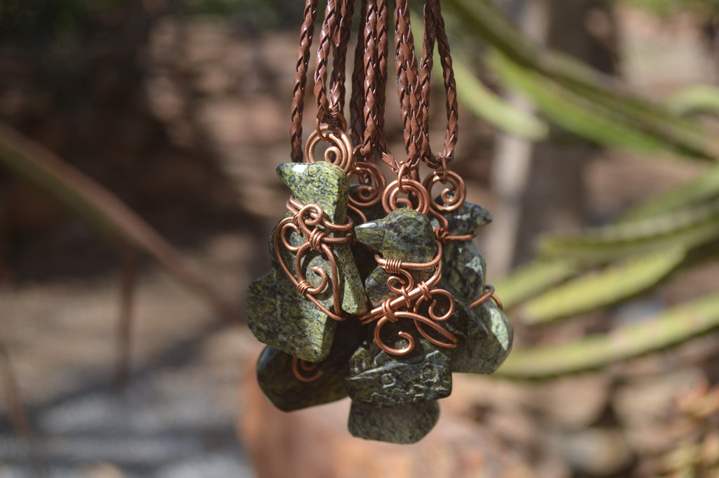 Polished Copper Wire Wrapped Leopardstone Eagle Pendants  x 6 From Zimbabwe - Toprock Gemstones and Minerals 