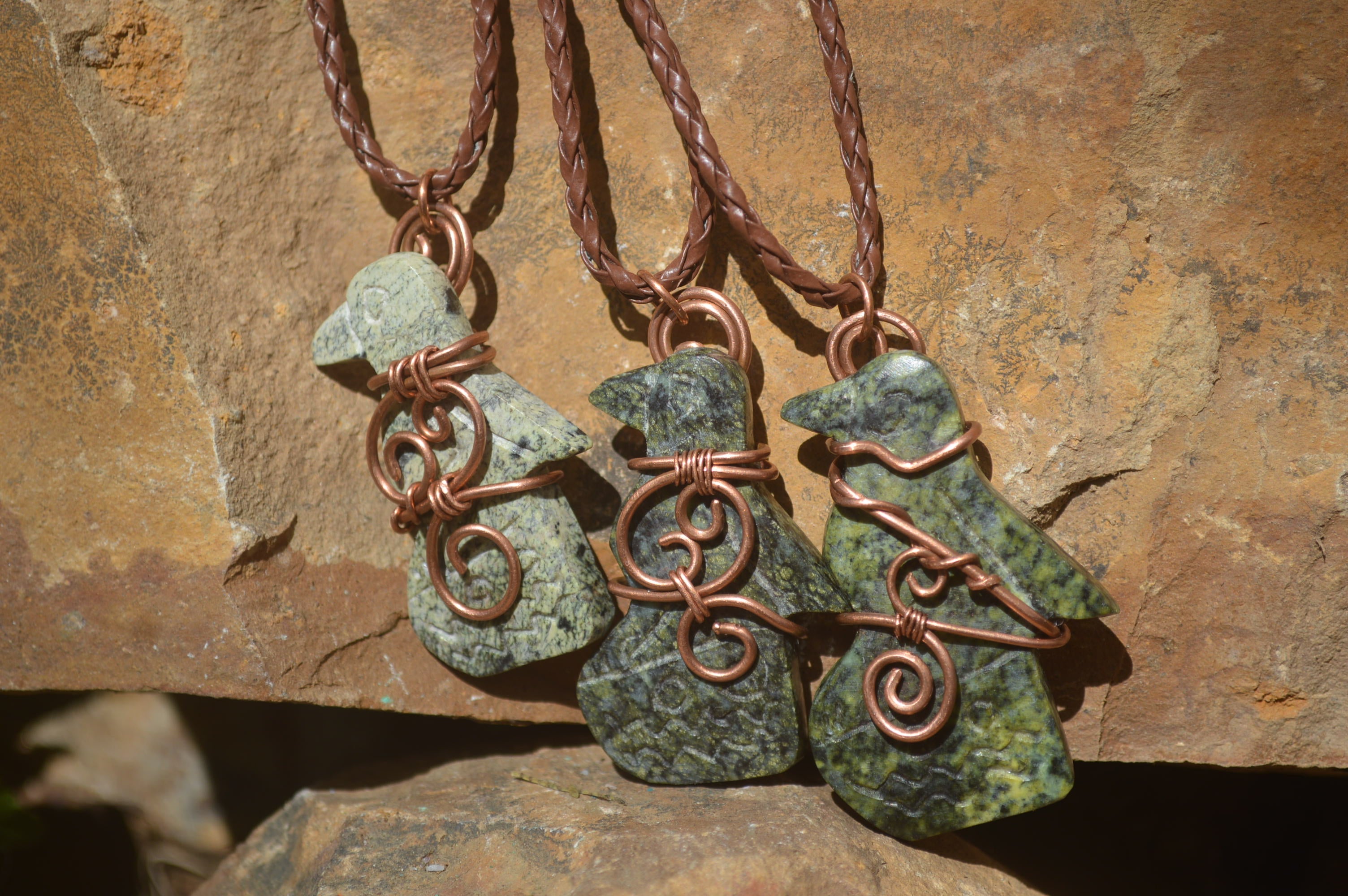 Polished Copper Wire Wrapped Leopardstone Eagle Pendants  x 6 From Zimbabwe - Toprock Gemstones and Minerals 