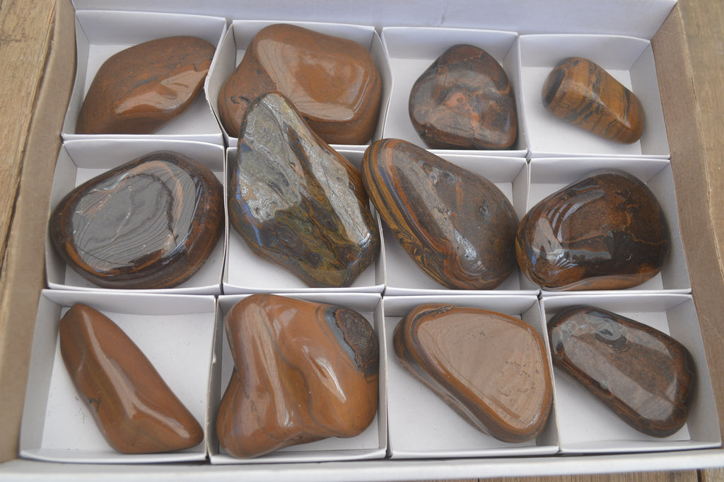 Polished Golden Tigers Eye Free Forms x 12 From Prieska, Northern Cape - Toprock Gemstones and Minerals 