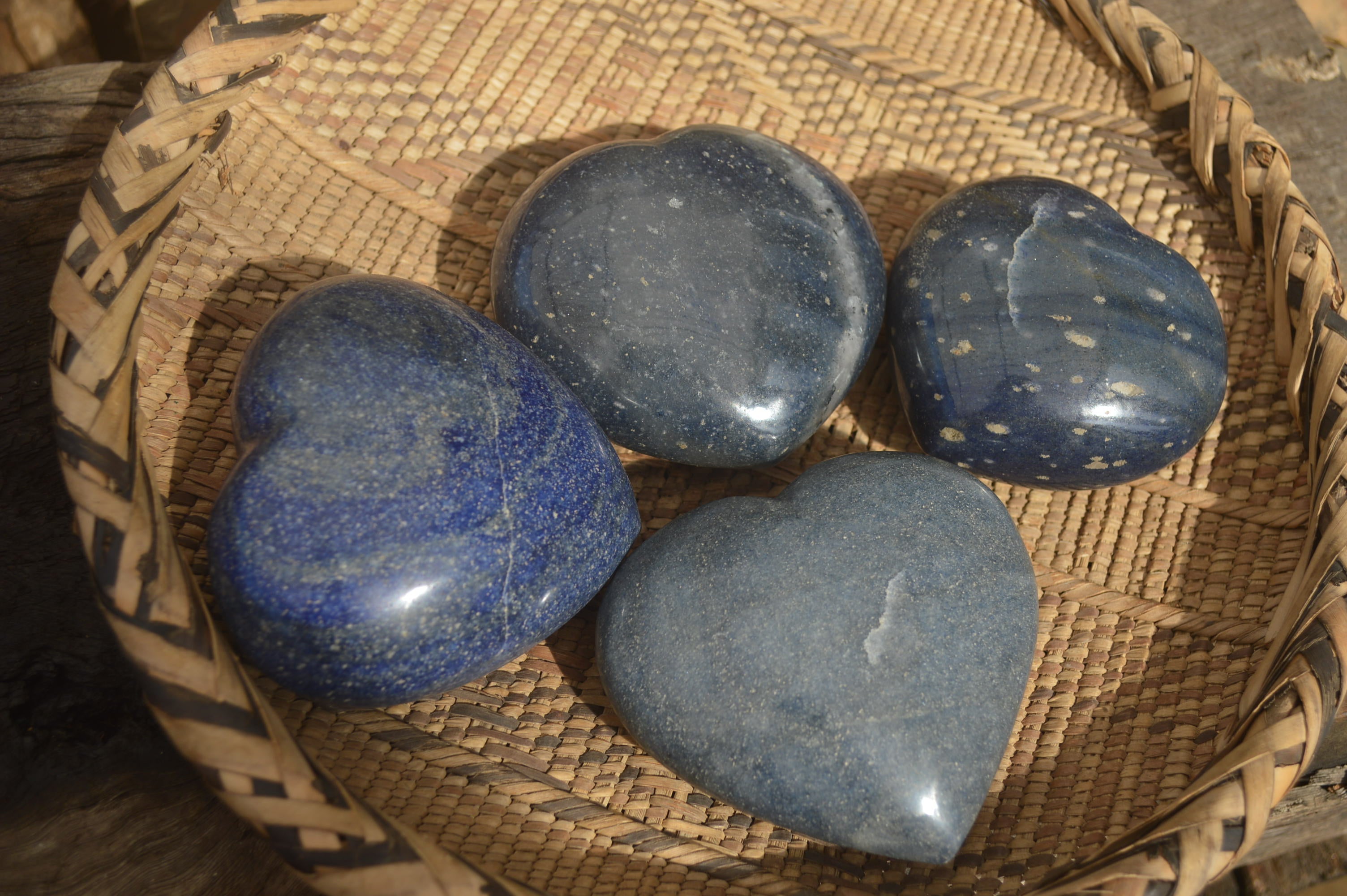 Polished Blue Lazulite Hearts  x 4 From Madagascar - Toprock Gemstones and Minerals 