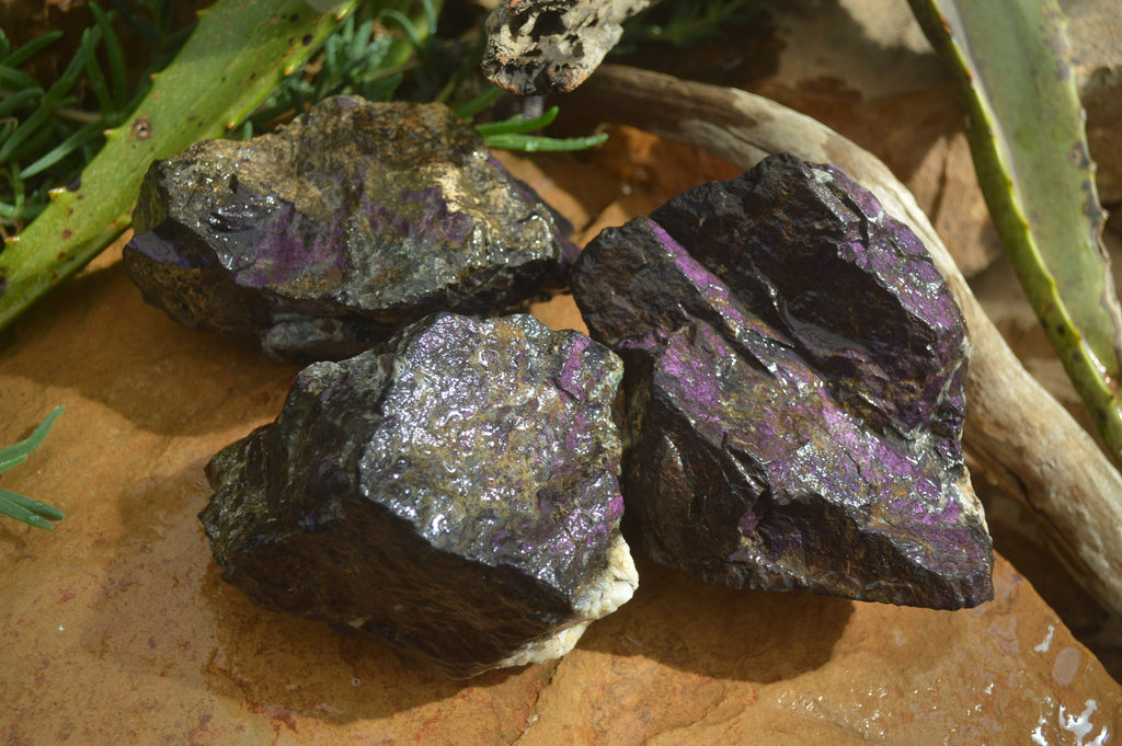 Natural Metallic Purpurite Cobbed Specimens x 3 From Erongo, Namibia - Toprock Gemstones and Minerals 