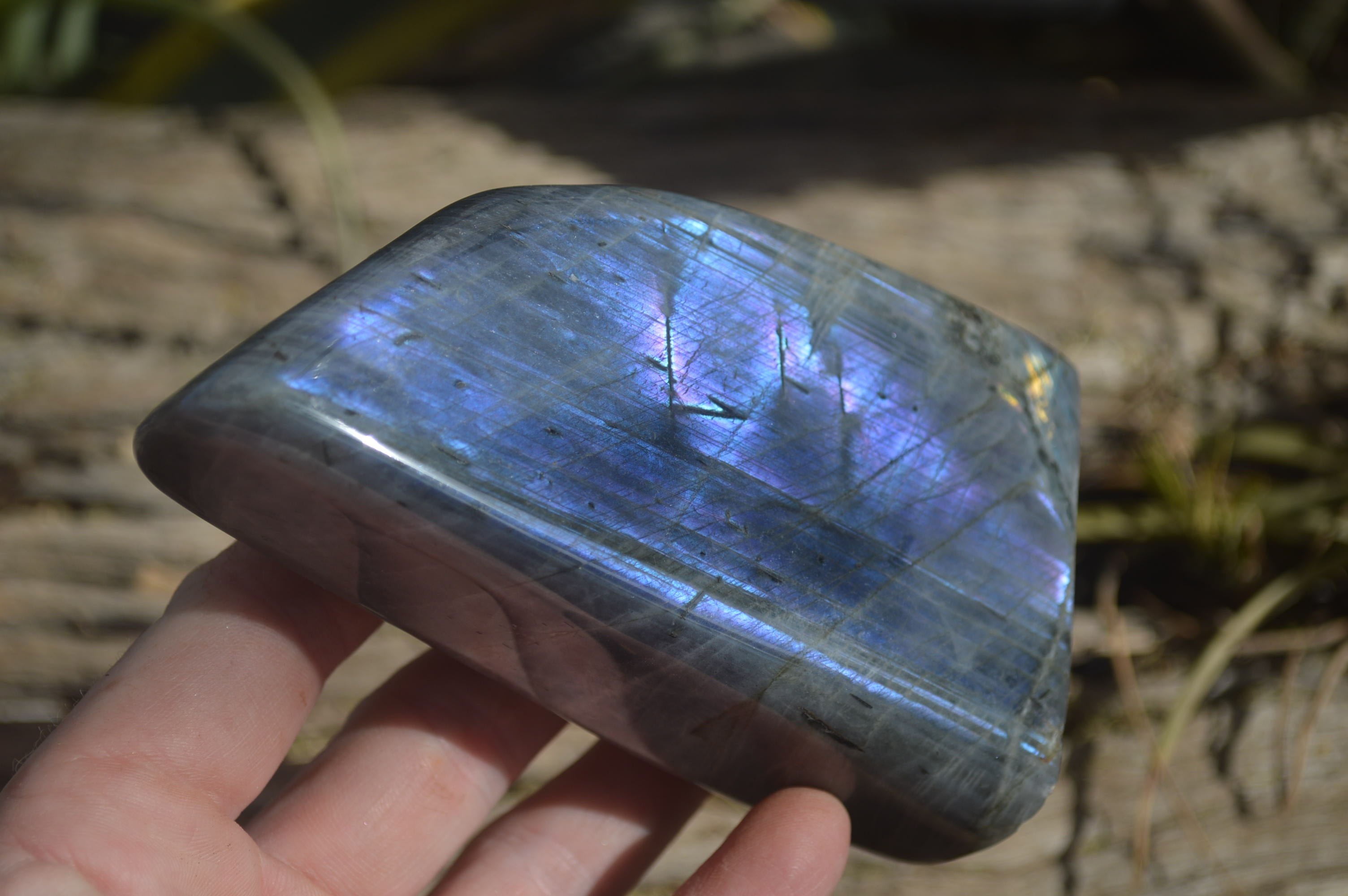 Polished Rare Purple Flash Labradorite Standing Free Forms x 3 From Tulear, Madagascar - Toprock Gemstones and Minerals 