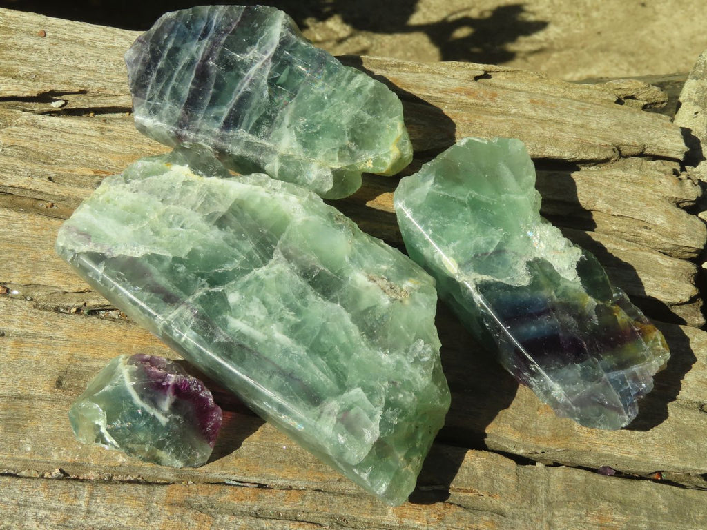 Polished One Side Polished Watermelon Fluorite Pieces  x 3 From Uis, Namibia - Toprock Gemstones and Minerals 