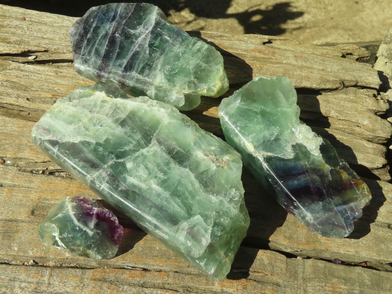 Polished One Side Polished Watermelon Fluorite Pieces  x 3 From Uis, Namibia - Toprock Gemstones and Minerals 