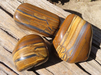 Polished Golden Tigers Eye Free Forms x 3 From Prieska, Northern Cape