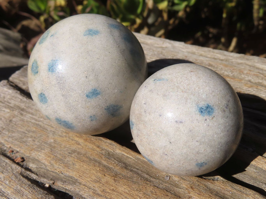 Polished Small Blue Spotted Spinel Quartz Spheres x 6 From Madagascar - Toprock Gemstones and Minerals 
