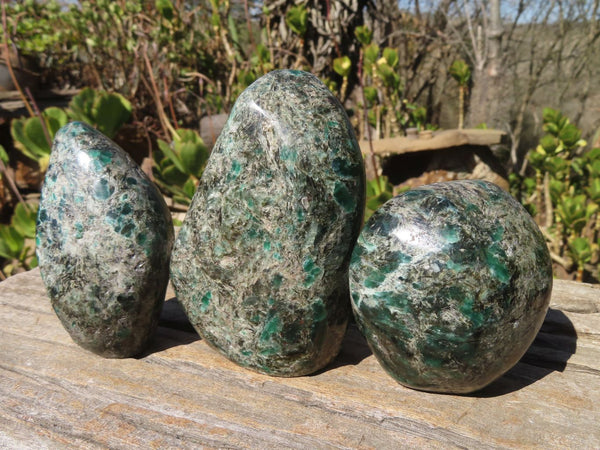 Polished Rare Emerald Mica In Matrix Standing Free Forms x 3 From Mutoko, Zimbabwe - Toprock Gemstones and Minerals 