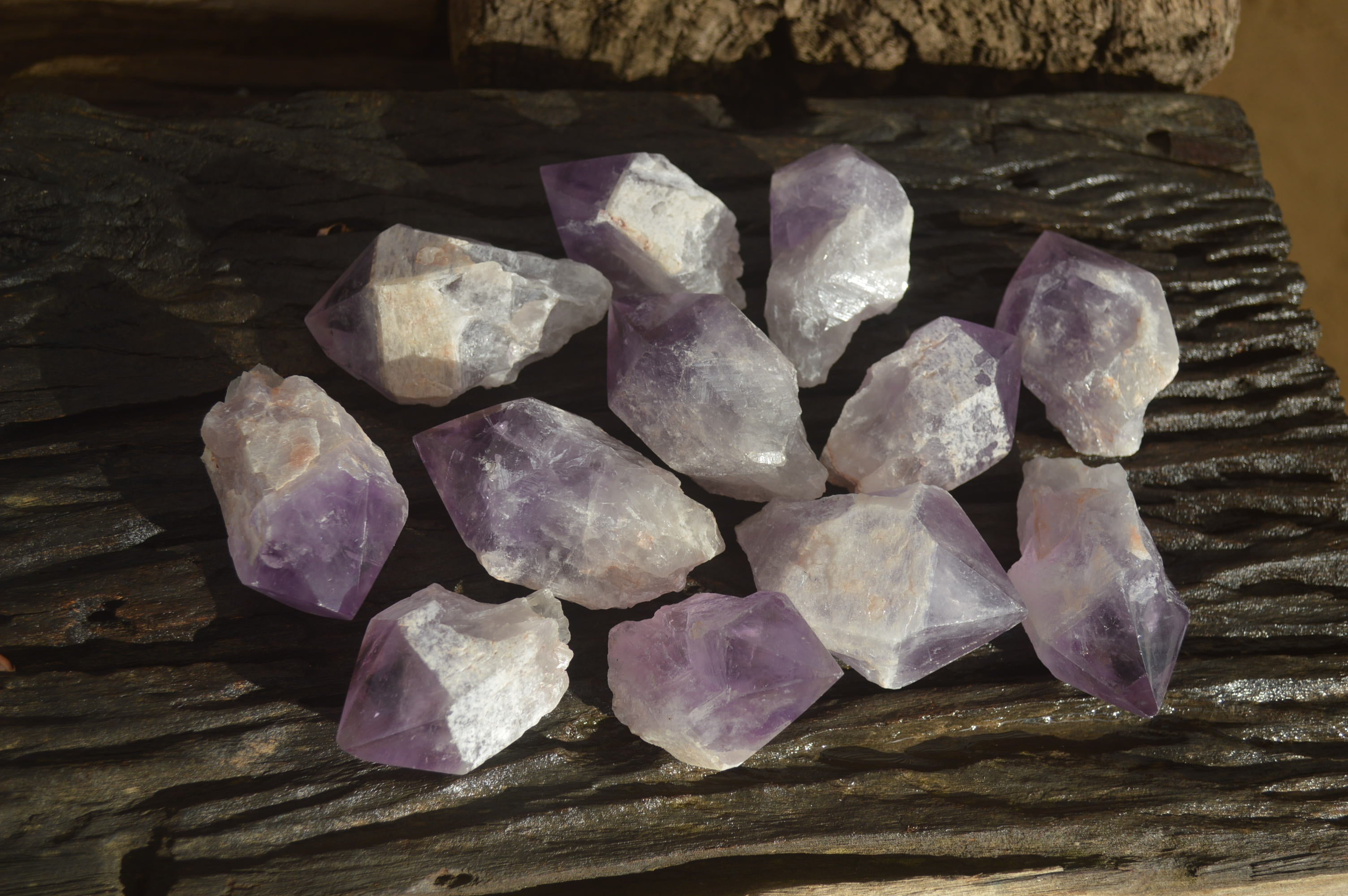Polished Jacaranda Amethyst Crystals x 12 From Mumbwe, Zambia - Toprock Gemstones and Minerals 