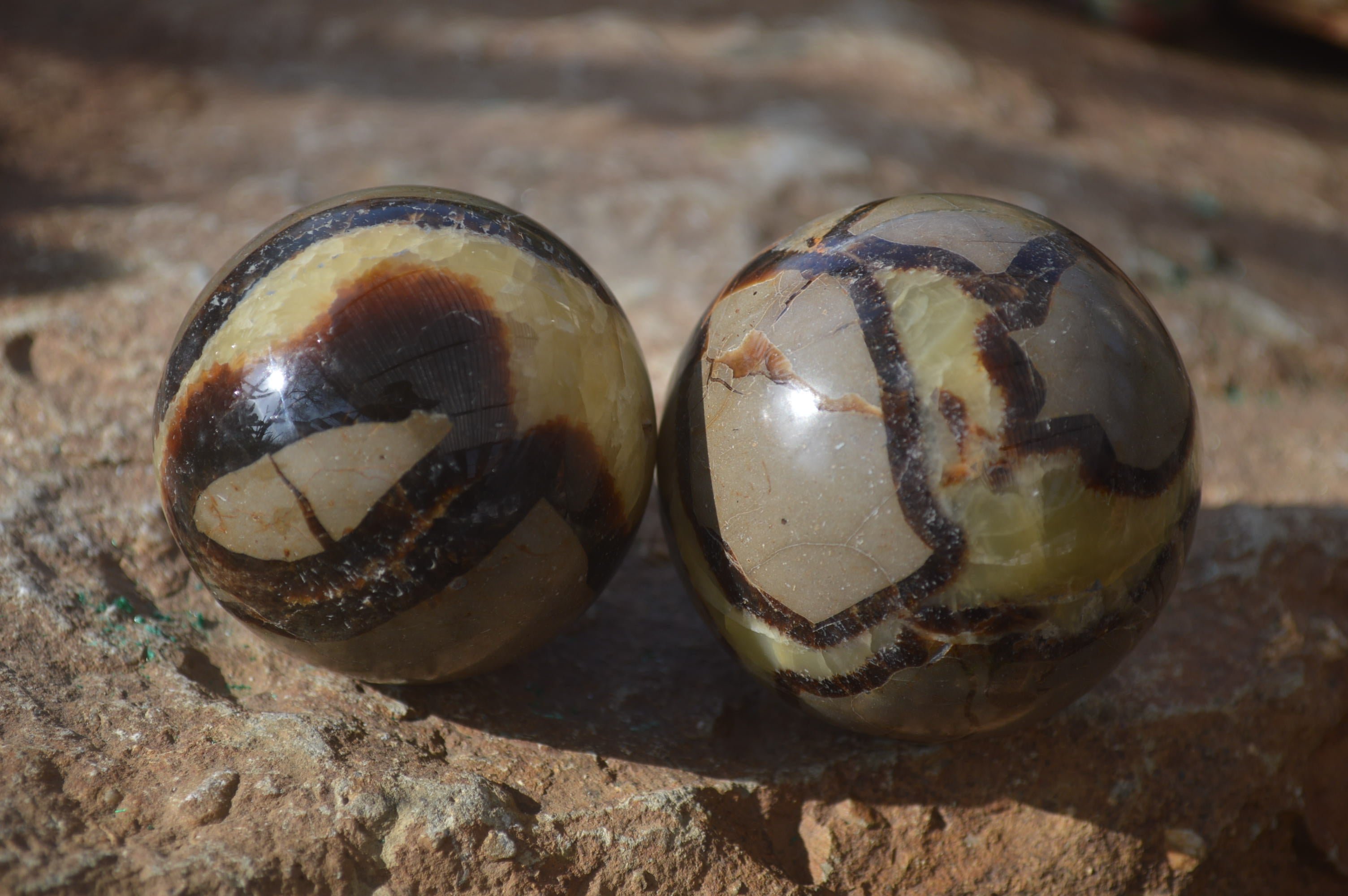 Polished Septaria Spheres x 6 From Mahajanga, Madagascar - Toprock Gemstones and Minerals 