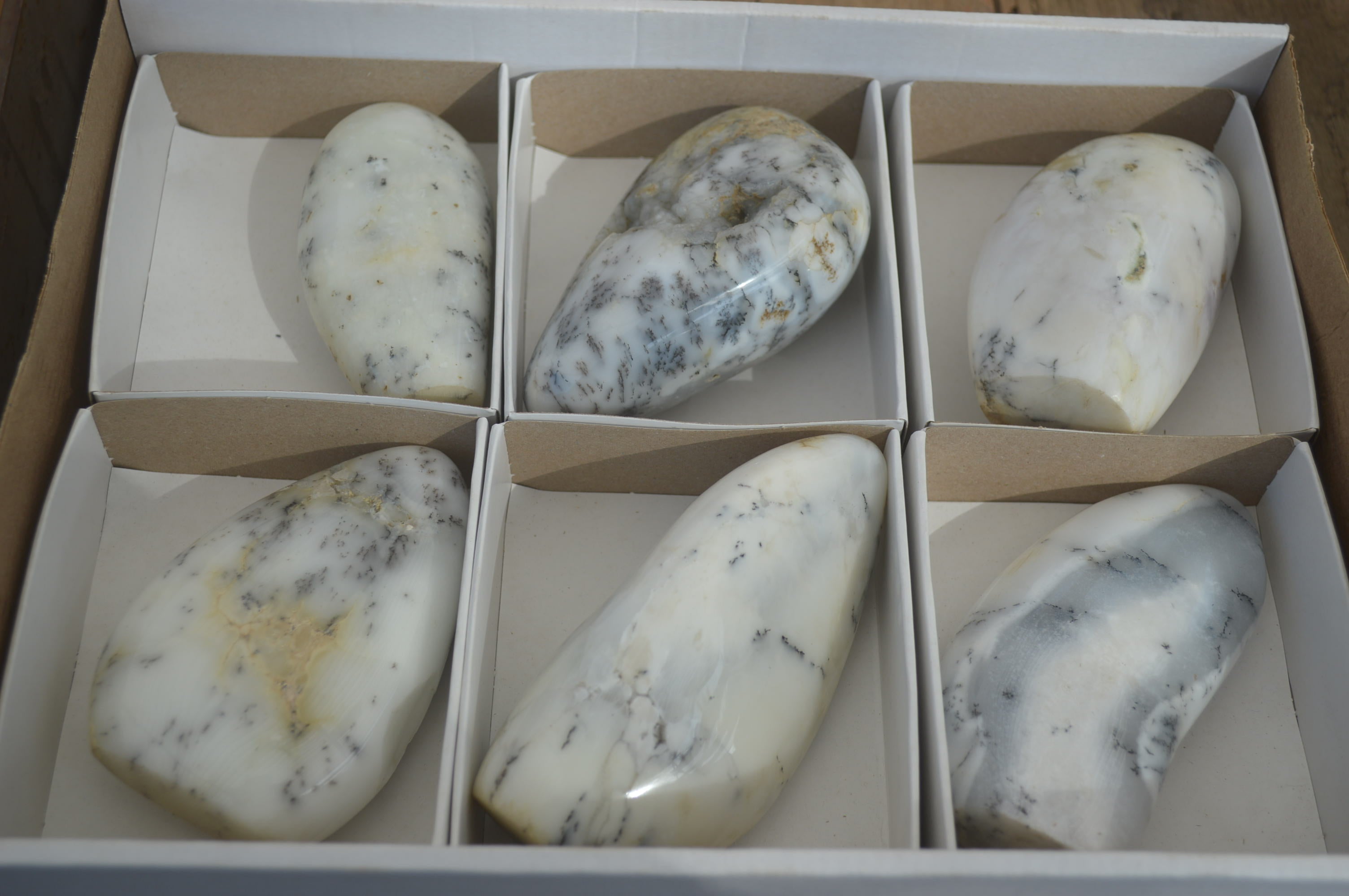 Polished Dendritic Opal Standing Free Forms x 6 From Moralambo, Madagascar - Toprock Gemstones and Minerals 